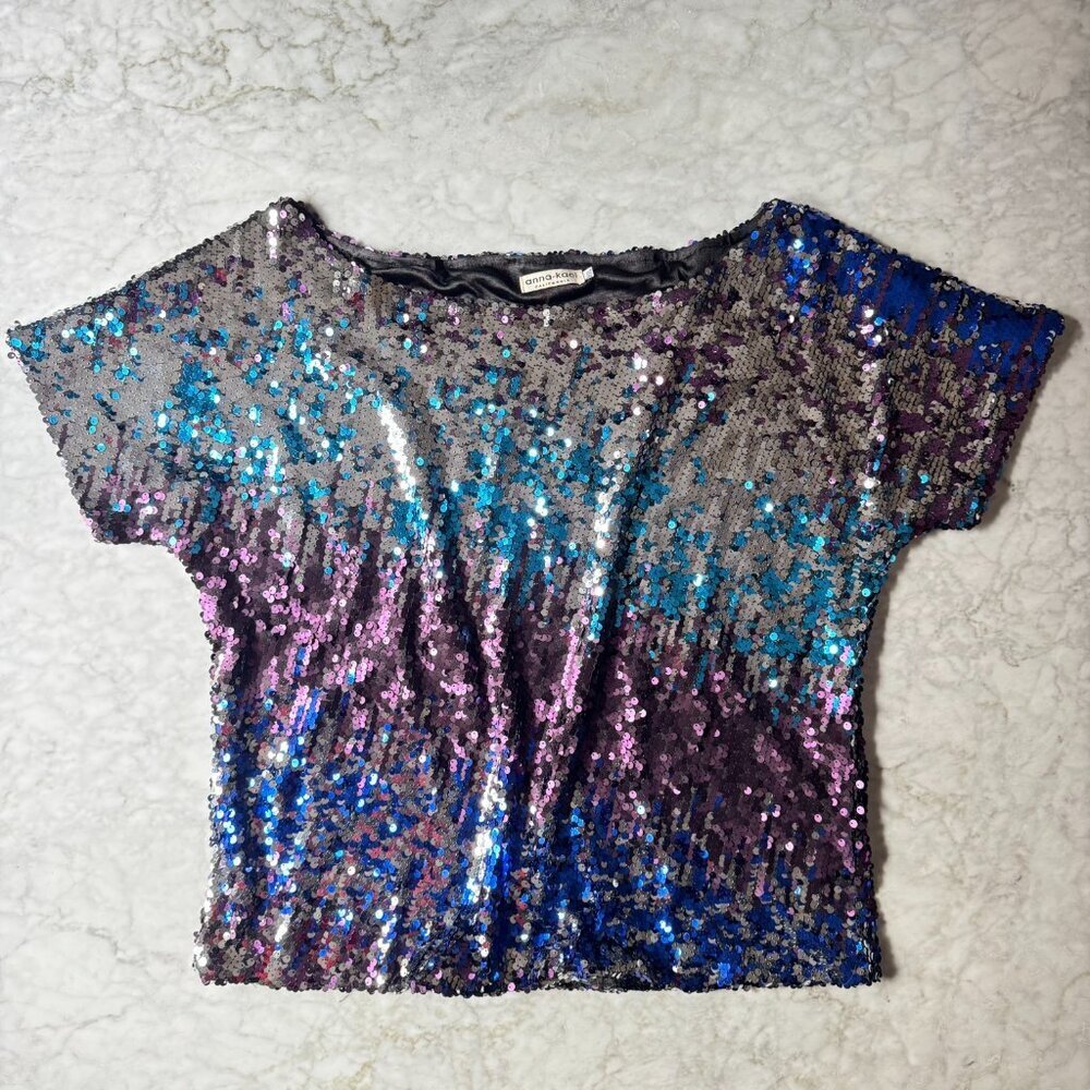 Anna Kaci Womens Sequin Glitter Party Holiday Blouse Top Size XXL 2X - Picture 2 of 6
